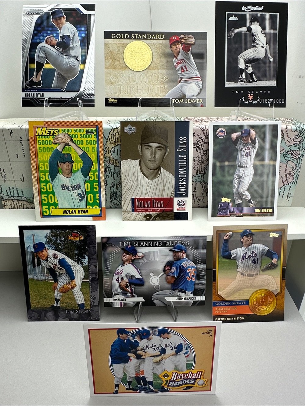 Tom Seaver& Nolan Ryan Mets lot of 10 w /1000 inscribed card/ Ryan Minor League
